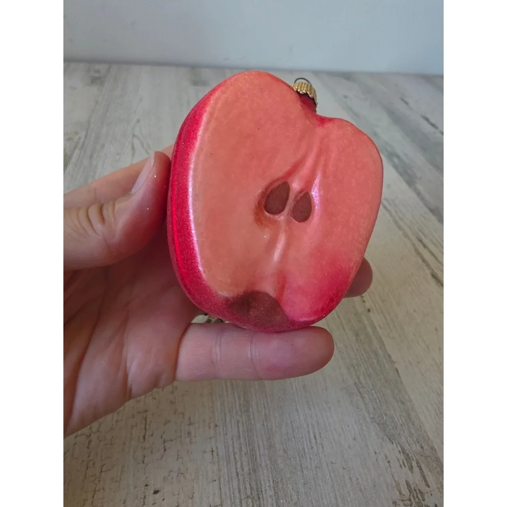 Vintage Kurt Adler Apple glass glitter life size ornament lifelike fruit Xmas